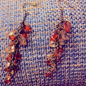 Boho brown & tan long beaded dangle earrings